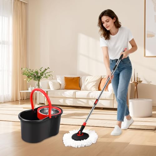 Spin Mop and Bucket, Mop and Bucket with Wringer Set for Home, 360 Spinning Mop Bucket Floor Cleaning Tool with One Microfiber Mop Replacement Head Refills,50" Extended Handle for Floor Cleaning Home - Image 3