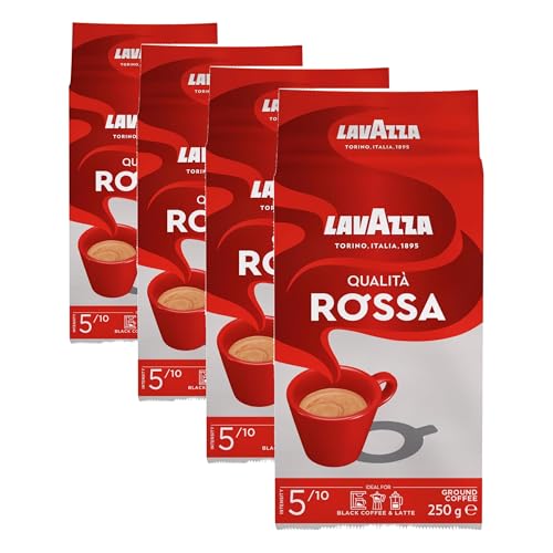 Lavazza Qualità Rossa, Café Molido, 250g, también para Cafeteras Italianas o de Pistón (Paquete de 4)