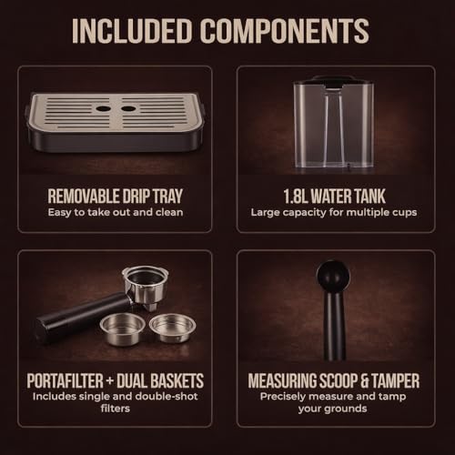 Image of Coffee Maker Machine for Home & Office | Espresso Coffee Machine with Milk Frother Steam Wand, Touch Controls & Temperature Control | Coffee Maker for Cappuccino, Latte, Americano & Mocha