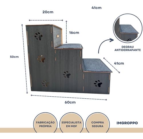 Escad Cachorro Gato Mdf 50cm 3 Degraus Com Antiderrapante