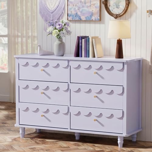 Anbuy Scalloped Dresser for Bedroom Purple 6 Drawer Dresser Modern Wide Chest of Drawers Scalloped Organizer Storage with Drawers Fluted Petal Pattern Large Storage Cabinet for Living Room Porch