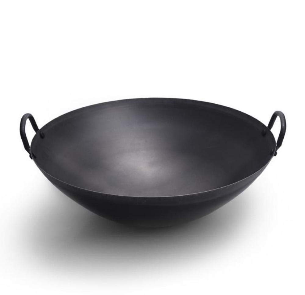 Garnki I Patelnie Kuchenne, Patelnia Wok, Z Dwoma Uchwytami, Żeliwna, Nieprzywierająca, Niepowlekana, Czarna, Odpowiednia Do Kuchenek Gazowych, Staromodny Żeli,Black-40cm