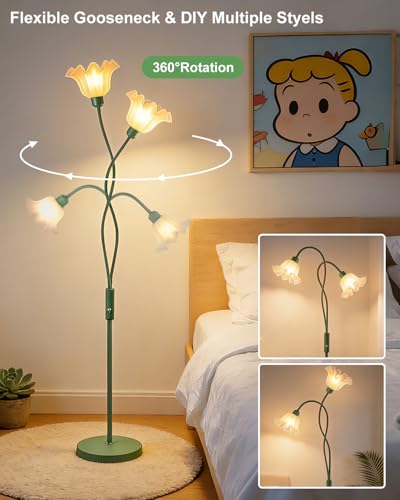 Image of Lightdot Flower Floor Lamp for Living Room, Modern Dimmable Floor Lamp with DIY Goosenecks & Bulbs Included, Spring Green 2 Light Standing Tall Lamp for Bedroom /Kids Room /Sofa Beside /Corner Decor
