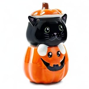 Dolomiteceramic11x63halloweencookiecandyjarwithairtightlidperfectforkitchencanisterspettreatcontainersfalldecorativecandydishblackcatpumpkin Urban Country Home Decor Dolomite ceramic 11 x 63 halloween cookie candy jar with airtight lid perfect for kitchen canisters pet treat containers fall decorative candy dish black cat pumpkin urban country home decor