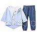 Produktbild DQANIU Jungen Outfits, 3PC Kleinkind Kind Baby Jungen Frühling/Herbst Kapuzen Cartoon Dinosaurier Mantel T-Shirt Jeans Hosen Outfits, 1Y-6Y