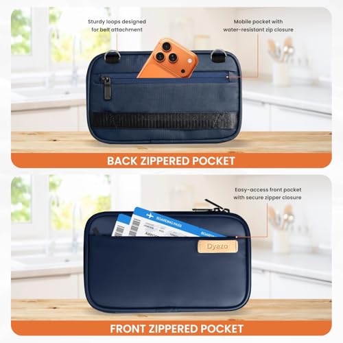 Image of Travel Passport Holder Cover with Shoulder Strap | Compact Organizer Bag for Document, Passport, Cards, Boarding Pass, Cash, Cheque Book & Keys for Men and Women (Blue)