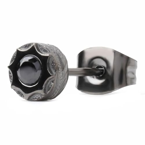 ライオンハート ラッピング済 ハワイアン スタッズピアス ジルコニア サージカルステンレス316L 片耳用 1点売り 別注ポーチ付き 金属アレルギー対応 メンズ ブランド LION HEART (ブラック)