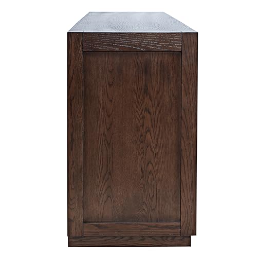 Jofran Auburn Hills Media Console with Tempered Glass Doors, Drawers and Shelves for Living Room, TV Stand, Dark Oak, 50" Inch