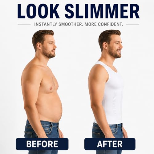 Image of Gynecomastia Compression Shirts, Mens Slimming Body Shaper Vest, Tummy Control Undershirts
