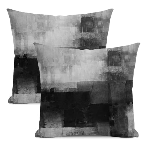AEIOAE Black White Pillow Covers 24x24 Inch Set of 2,Grey