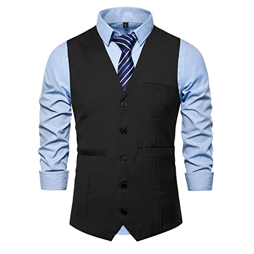 Vekewsap Chaleco de traje clásico para hombre, ligero, monocolor, todo a juego, chaleco de trabajo, tendencia al aire libre, cuello en V, para banquete, baile de graduación, para el tiempo libre