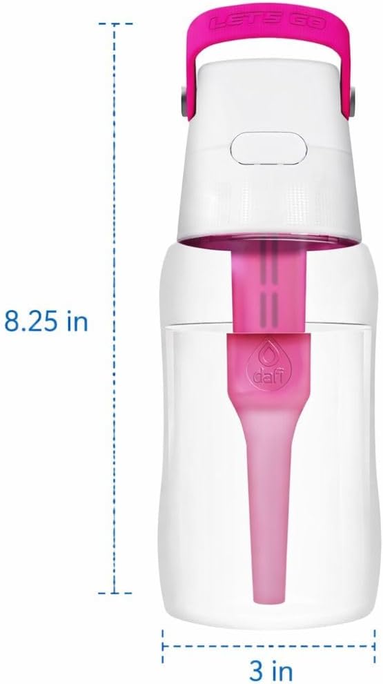 Dafi Filtered Water Bottle with Straw 17 oz - Sports Water Bottle Reusable with Carbon Filter for Gym, Travel, Daily Use - Leakproof, BPA-Free with Hypoallergenic Mouthpiece & Carrying Handle - Pink - Image 4