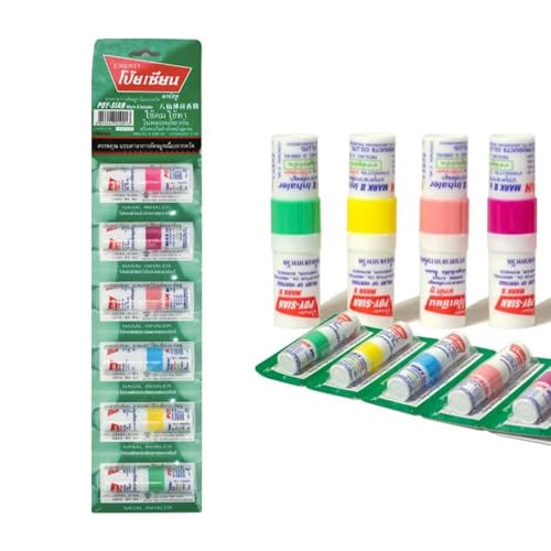 POY-SIAN 6 lápices aromáticos (original de Tailandia) – Juego completo – Palillo de mentol – Barra aromática tailandesa – Barra aromática tailandesa – Lápiz nasal tailandés
