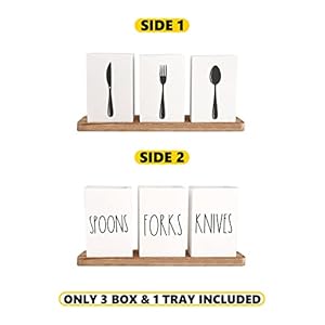 CHONIC Farmhouse Silverware Holder Rustic Wood Silverware Caddy with Tray Spoon Fork Knives Flatware Dispenser Utensil Countertop Organizer Plastic Cutlery Holder for Kitchen Party White