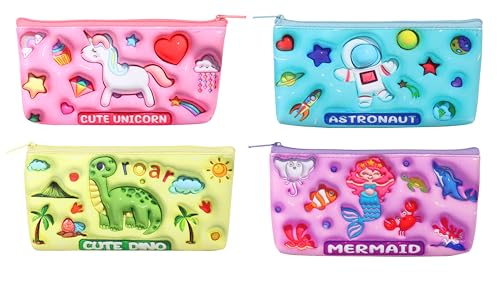 Image of JIADA Faux Leather Birthday Return Gift Set Of 6 Pencil Pouches With 3D Bubble Prints.,Multi