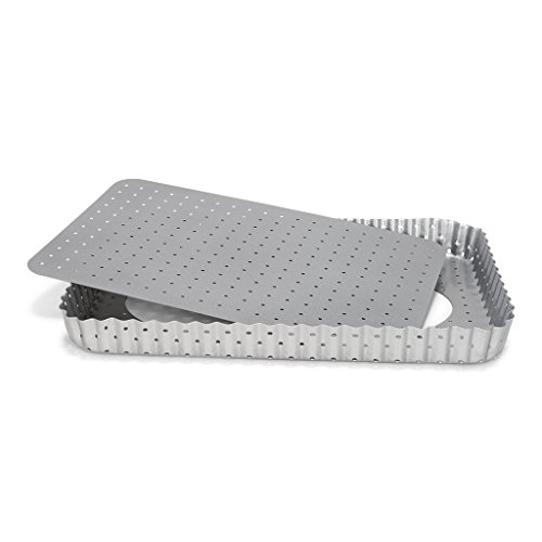 patisse 03583, Moule à tarte rectangulaire, Moule quiche fond amovible perforé Acier revêtu, Anti Adhésif Silver-Top, 32x22cm, Gris argenté