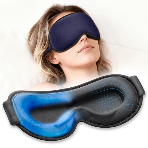 3D Cooling Gel 6oz Weighted Eye Mask for Sleeping & Screen Fatigue Relief Ice Cold Compress Sleep Mask for Migraines Headaches & Eye Strain 100% Blocking Contour Eye Mask for Better Rest Blue