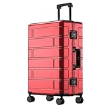 Aoun Maleta Trolley Equipaje De Mano Rígido De Aluminio, Moderna Maleta Metal Cabina Sin Cremallera con Cerradura, Equipaje Facturado Rígidas De Metal con Ruedas para Viaje Negocios (Rojo, 51CM-56L)