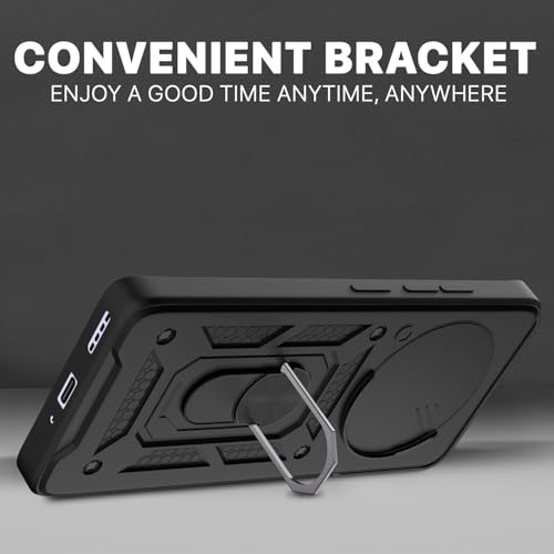 Image of Pikkme D10 Tough Armor Bumper Case | 360 Protection Case | Sliding Camera Shield Cover & Ring Holder Stand Back Cover for Realme 13 Pro 5G / Realme 13 Pro Plus 5G (Black)
