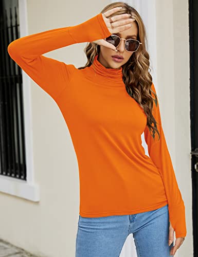 Image of LUYAA Women's Long Sleeve Turtleneck Lightweight Slim Active T Shirts Thumb Holes for Fall Spring Winter
