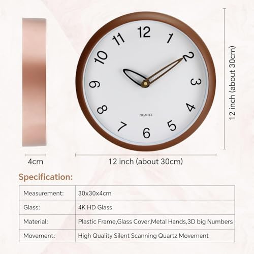 Image of WHISKET - 12 Inch | Radium Silent Sweep Clock | Glow in Dark Clock, Classic Analog Silent Movement, Elegant Design for Drawing Living Room& Bedroom, Office. (MATT Brown)