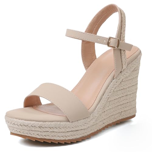 mikarka Women's Espadrille Wedge Sandals: Ankle Strap Platform Open Toe Wedges - Stylish High Heel Dressy Summer Wedges for Women, Inspired by Espadrilles