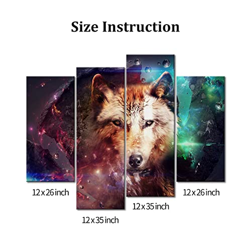 My Easy Art- Wolf Wall Art Decor Colorful Wild Animal Canvas Pictures Artwork 4 Panel Painting Prints For Home Living Dining Room Kitchen #TOP6