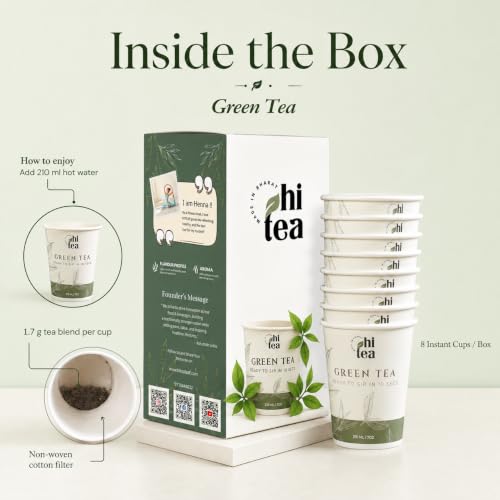 Image of HI TEA Green Tea | Just Add Hot Water | Instant Green Tea Cups | 8 Cups /Box | Daily Detox & Antioxidants