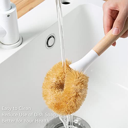 Kpoooku Pot Brush for Cleaning-2Pack Natural Coconut Fiber Washing Brushes with Wooden Handle - Thumbnail 3