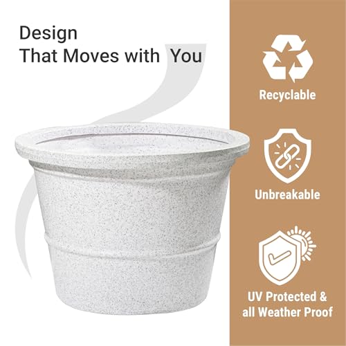 Image of Kuber Industries 22-Inch Roto Mould German Polymer Extra Large Big Size Flower Pot | Indoor /Outdoor Tree Gamla Planter for Living Room, Resorts, Hotels, Terrace & Garden | Marble Victoria - White