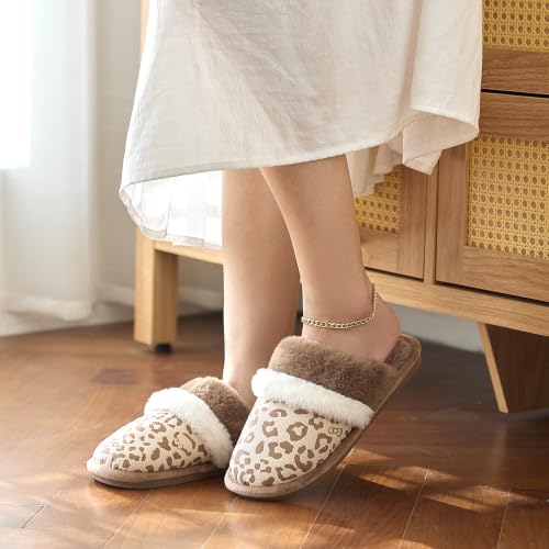 Image of GOEWY Cozy Slippers for Women Indoor and Outdoor Fuzzy House Shoes with Memory Foam Anti-Skid Sole Gifts for Women Mom Ladies