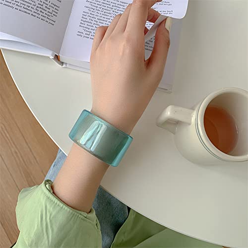 Pingyongchang Colorful Acrylic Resin Geometric Simple Open Bracelet Transparent Wide Cuff Bangle for Women Jewelry Gift4