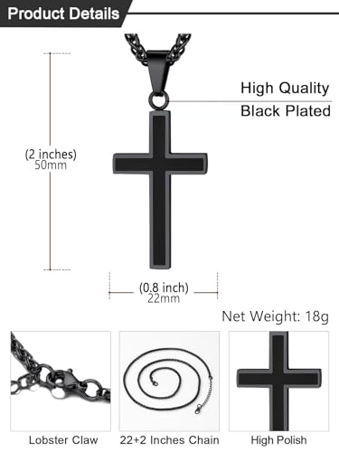 Image of U7 Cross Necklace for Men, Stainless Steel Silver Black Gold Mens Cross Necklace, 22-24 Inches