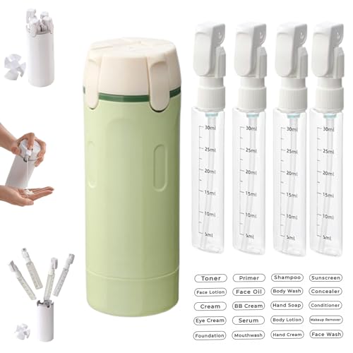 Cleanvo 4-in-1 Reise- & Gym-Spender Cleanvo 4-in-1 Reise und Gym Spender 4 in 1 Reisespender zum Befüllen Tragbare Travel Bottle Dispenser mit Skala und Etikett (Grün)