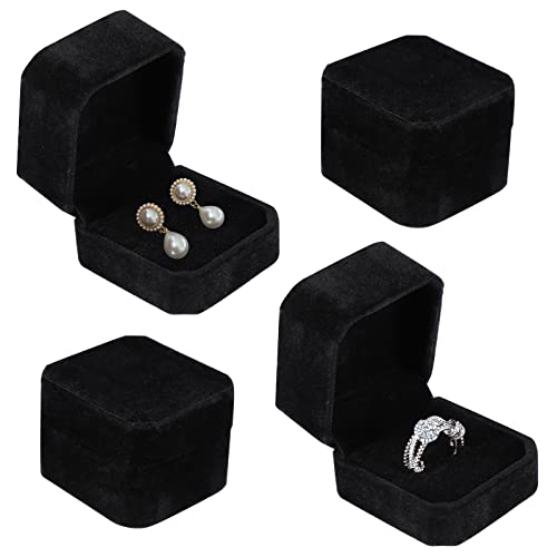 Lanjue 4 Pcs Velvet Ring Box, Black Earring Box Jewellery Gift Boxes Display Storage Boxes Organizer Case Holder for Women Engagement Wedding Presents Jewellery