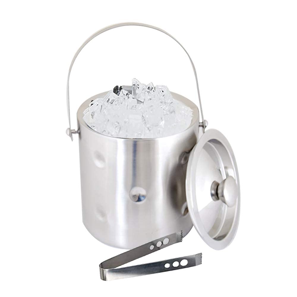 Kosma Stainless Steel Ice Bucket Double Wall with Ice Tong | Ice Bucket with Matte Finish Dimple Effect - 1.5 Litre