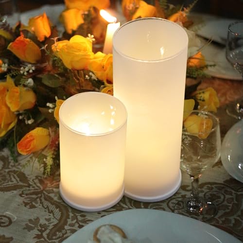 Velas LED a pilas en vaso de vidrio esmerilado pack de 3 unidades para decoracion elegante 7
