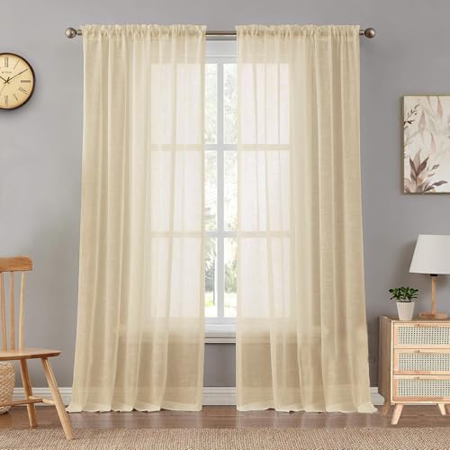 HOMEMONDE Sheer Curtains 5 Feet Long Window Panels Set of 2 Trans...