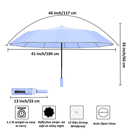 Image of BAODINI Windproof Compact Rain Umbrella for Travel 42 /46 Inch Premium Fabric Auto Open Perfect for Purse and Backpack Portable Umbrella for Women and Men