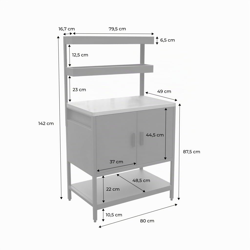 sweeek - Cuisine d'extérieure en acier bleu gris avec 2 étagères suspendues et 2 portes L80cm