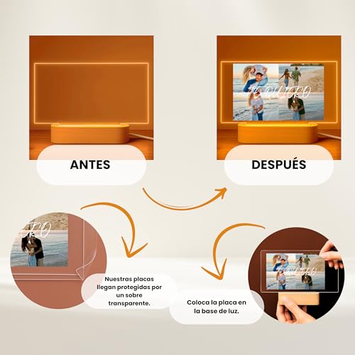 Miniatura 7 de Cristal Plaque Lámparas Personalizadas Con Foto Te Quiero Lampara Para Fotos En Metacrilato Con Luz Led Y Base De Madera Regalo Pareja Mujer Para Aniversario O San Valentín