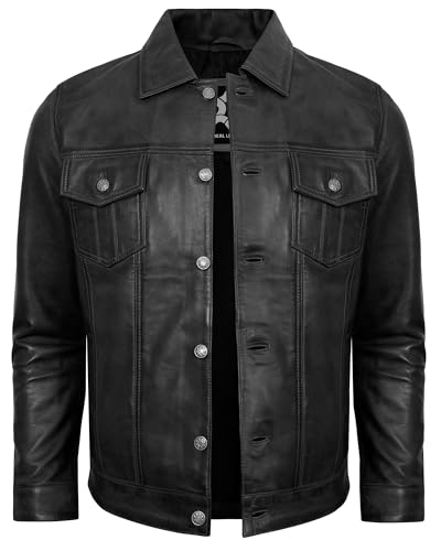 Vintage Leather Jacket Men - Real Lambskin Shirt Collar Trucker Style Mens Leather Jackets2