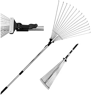 TABOR TOOLS J16A Telescopic Metal Rake, 63 Inch Adjustable Folding Leaves Rake