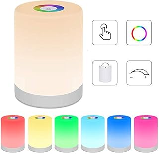 Bedside Table Lamp Touch Sensor, LED Night Light Rechargeable Portable Dimmable RGB Color Changing Modes for Kid Children Bedroom Camping, Adjustable Brightness Eye Caring Metal Handle (Warm White)