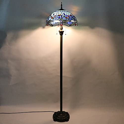 Tokira Tiffany Floor Lamps For Living Room Clearance Blue, 16 Inch Vintage Tiffany Standing Floor Lamp For Lounge, Large Stained Glass Reading Dragonfly Floor Lamp #TOP4