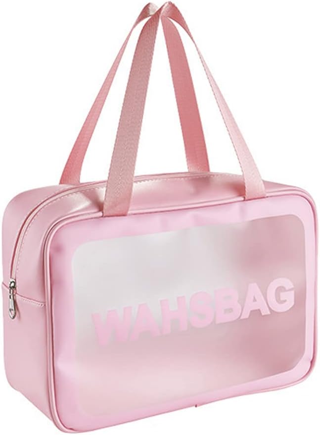Travel Cosmetic Makeup Bags WisLotife Business Trip Storage Transparent PVC Toiletry Organizer Bags with Zipper Waterproof PU leather Wash Bag, Beach Bag, Outdoor Bag Pink L