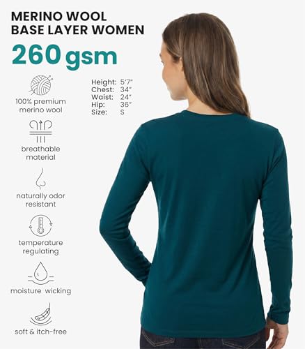 Image of Merino Wool Base Layer Women - 100% Merino Wool Shirt Women Thermal Underwear Long Sleeve T-Shirt for Hiking