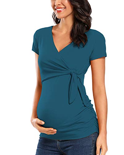 Damen Stillshirt Kurzarm V-Neck Umstandsshirt mit Stillfunktion, Soft...