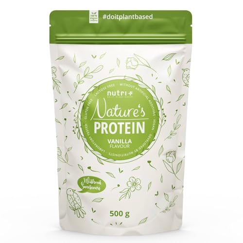 Nutri + Protein Shake Vanille 500 g - natürliches Proteinpulver ohne Süßungsmittel - 83,1% Eiweiß - pflanzliches Eiweißpulver vegan & glutenfrei