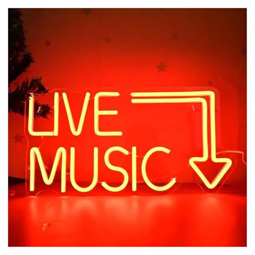 SHOUXI Decoración Lámparas Letrero De Neón Live Music Luz Con Letras Regulable, USB Para Fiesta, Dormitorio Hogar Patio De Juegos Habitación Decoración De Fiesta,34cm×22cm